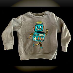 2-3YO, Zara gray robot sweatshirt with three buttons on left collar.